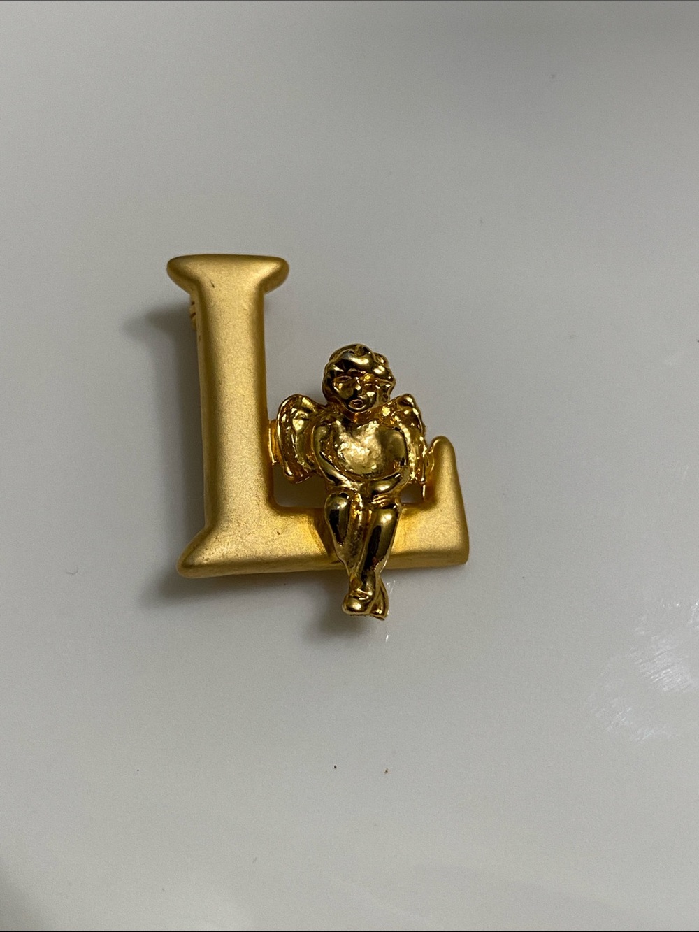 Gold Letter 'L' Charm with Cherub Accent